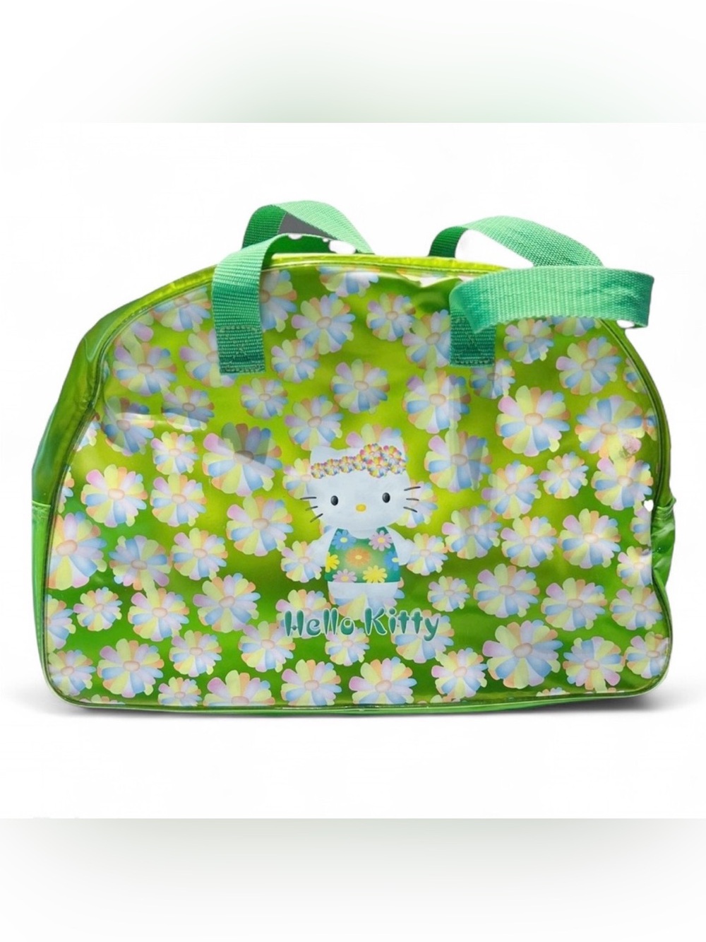 Rare Vintage Hello Kitty Sanrio Green Floral PVC Bag Y2K Boho Collector 90’s
